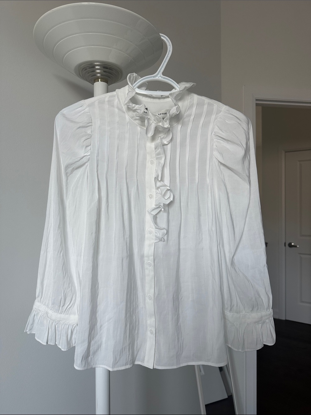 English Factory Ruffle-Front Blouse with Pintuck Detail